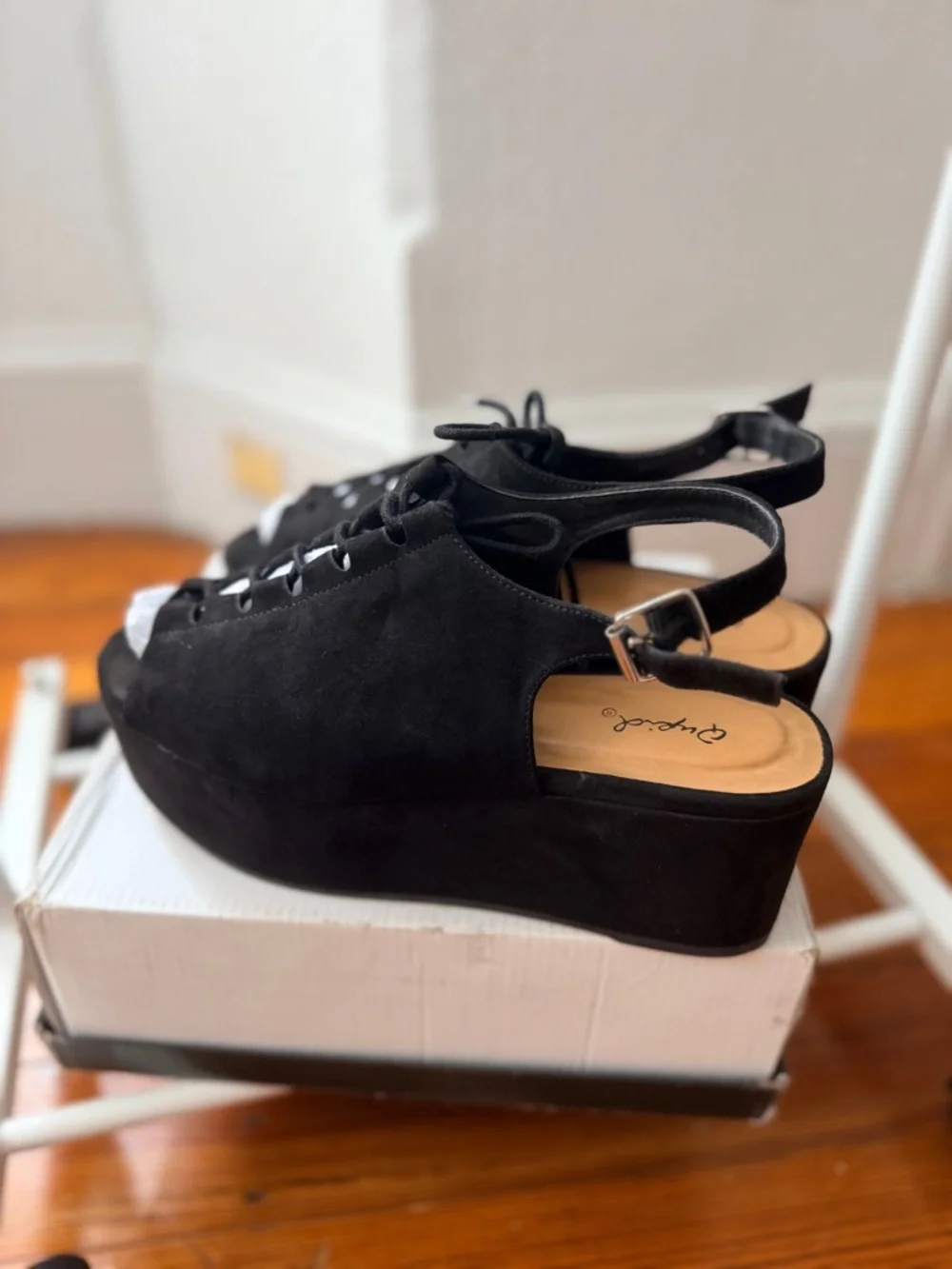 Black Platform Lace-Up Peep-Toe Sandals